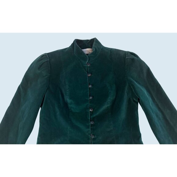 Vintage HARRISON DAVIS Green Velvet Full Button Blazer Coat 1980s Sz S - Picture 3 of 8